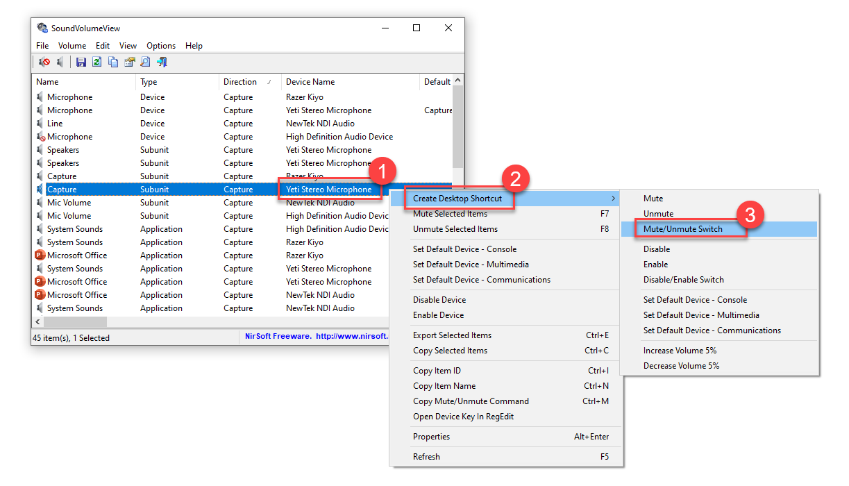 keyboard shortcut mute microphone windows 10