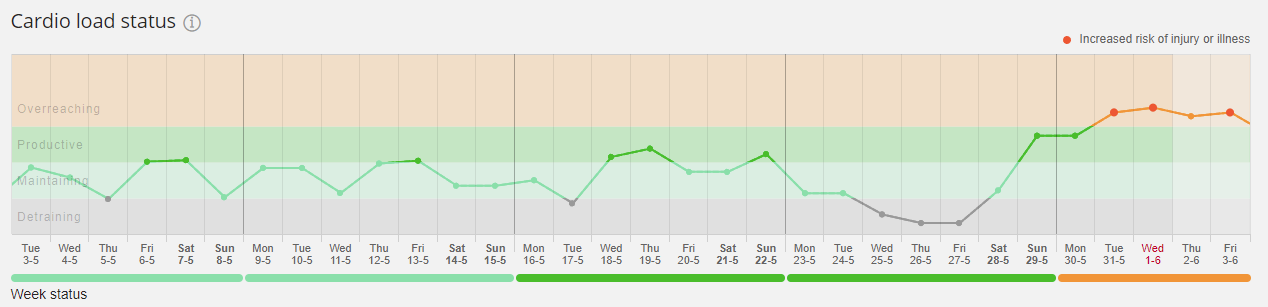 May 2022 Cardio Load Graph showing increased load at the end of May.