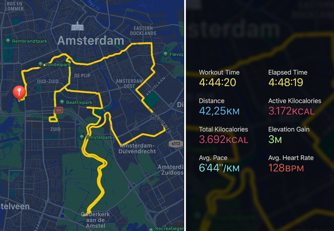 Amsterdam Marathon 2022 Running and Workout Map and Metrics.