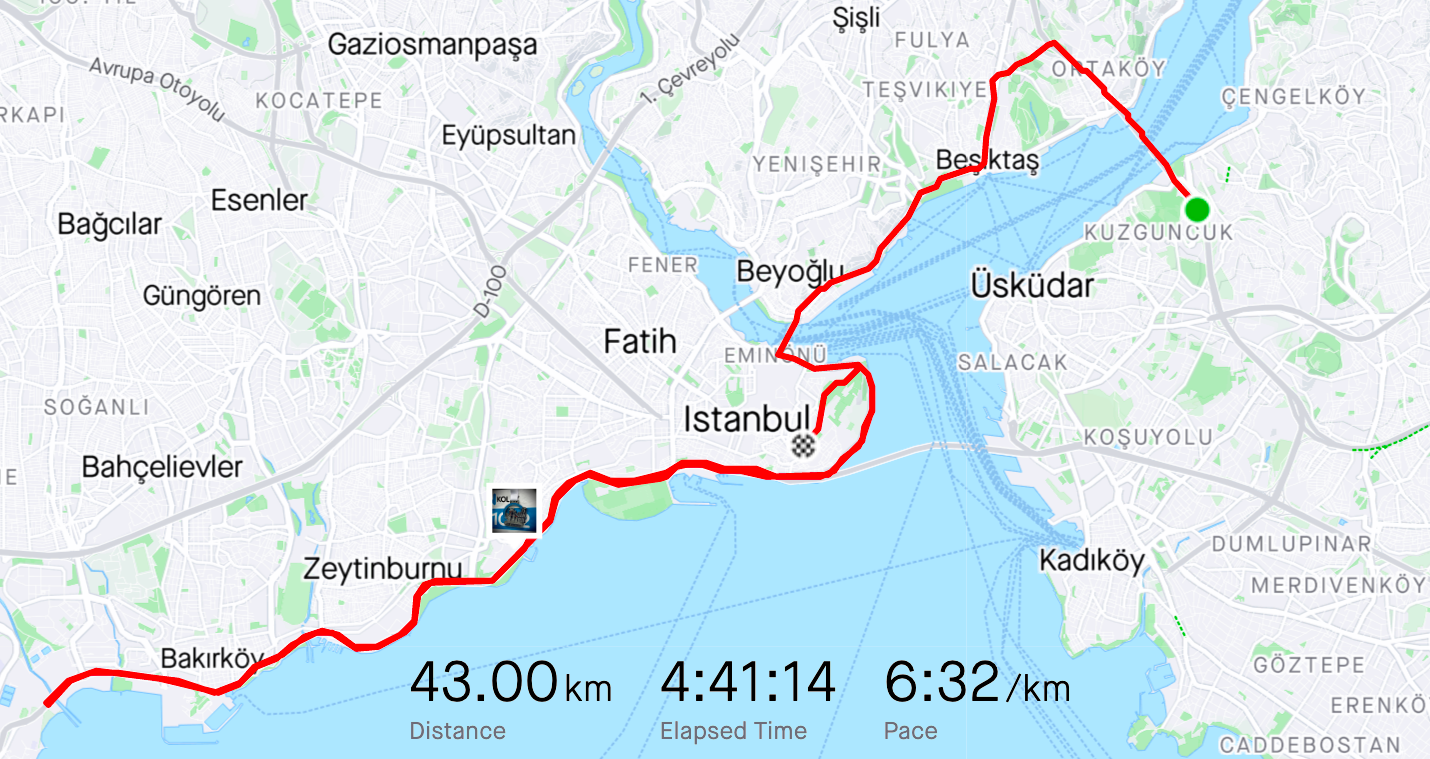 Istanbul Marathon 2022 Running and Workout Map and Metrics.